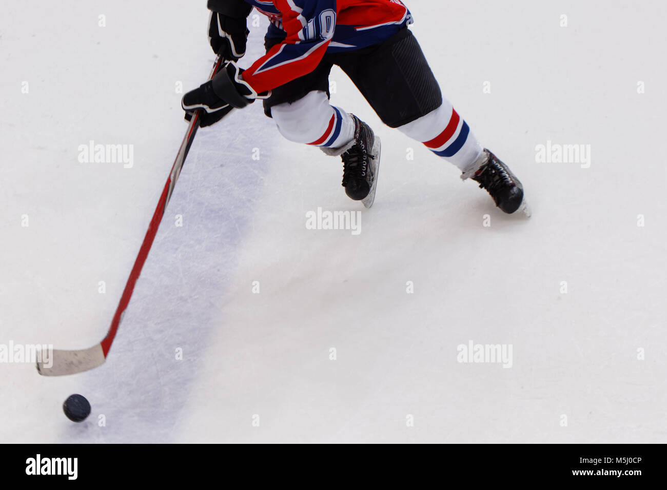 Hockey su ghiaccio player con puck Foto Stock