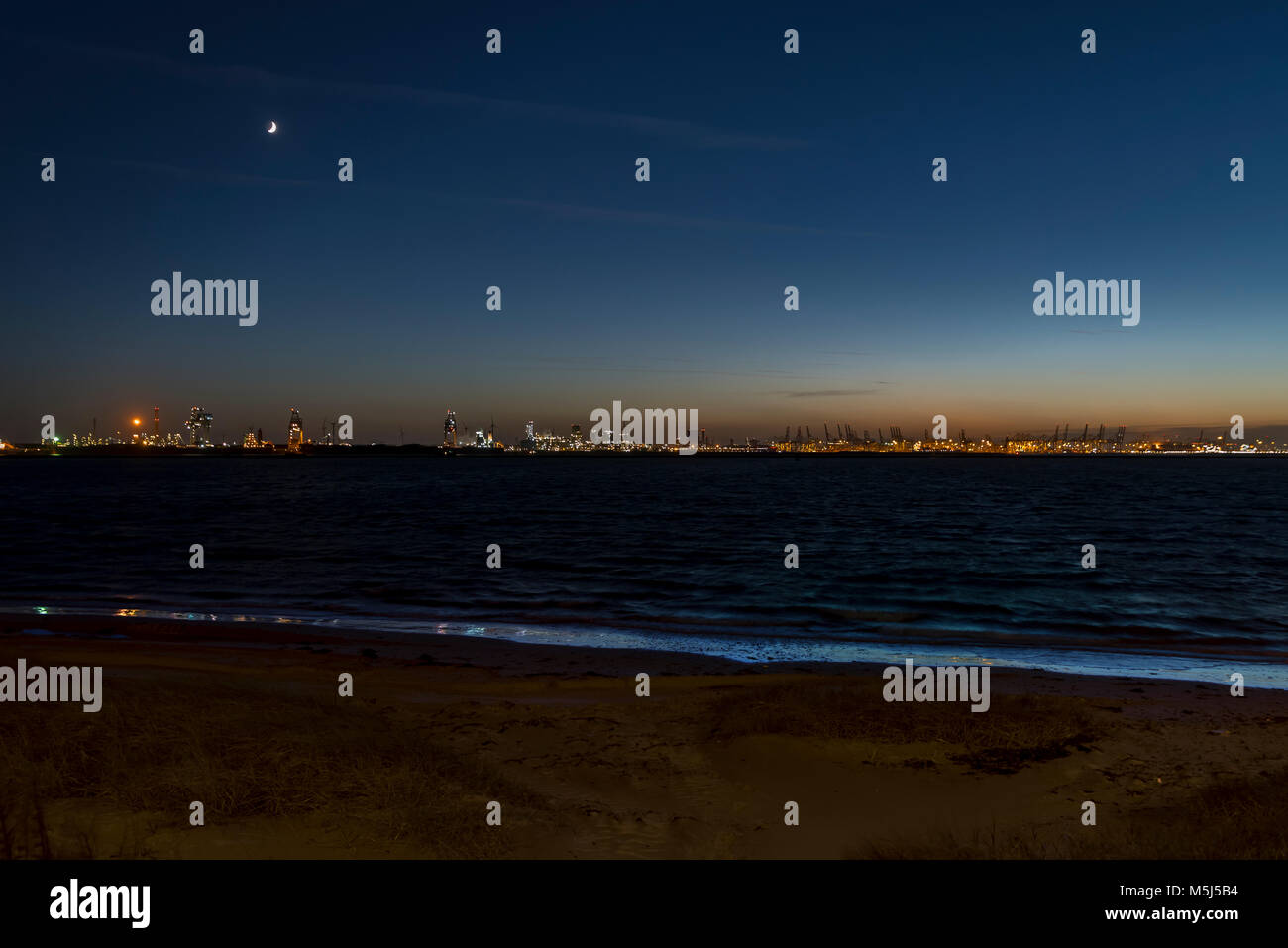 Paesi Bassi, Hoek van Holland, Rotterdam durante la notte Foto Stock