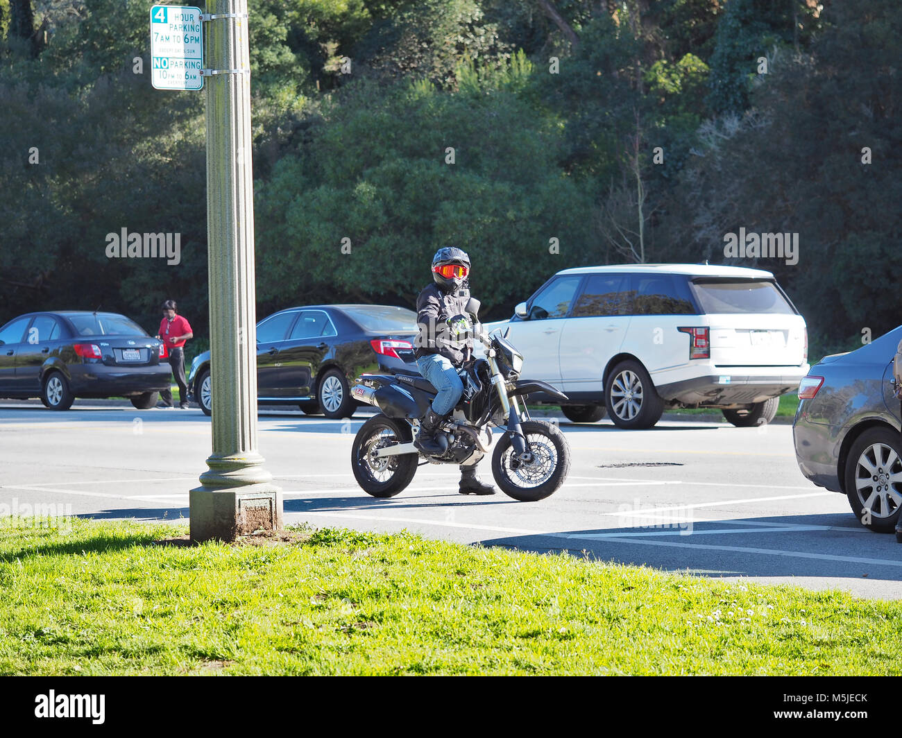 Motociclista a San Francisco Foto Stock