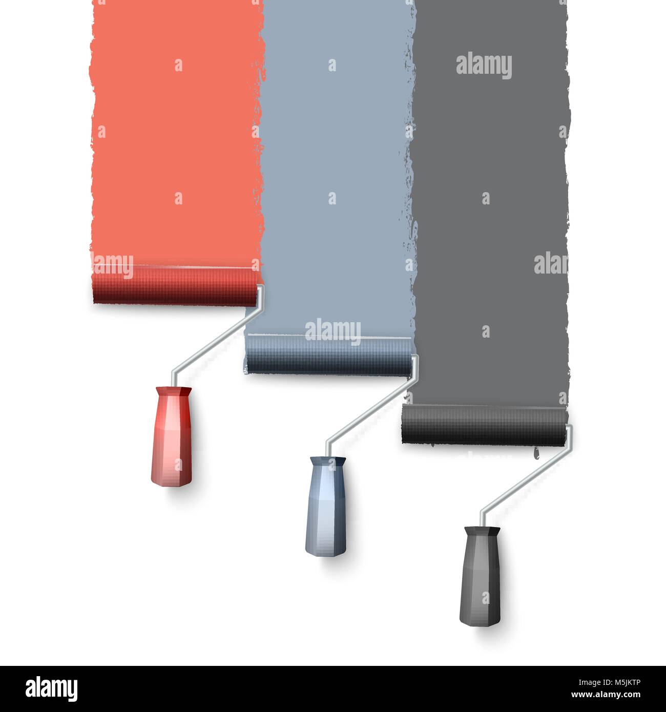 Paint la spazzola a rullo. Colorate texture di vernice durante la verniciatura con un rullo. Tre rulli dipingere la parete ad uno ad uno. Illustrazione di vettore isolato su bianco Illustrazione Vettoriale