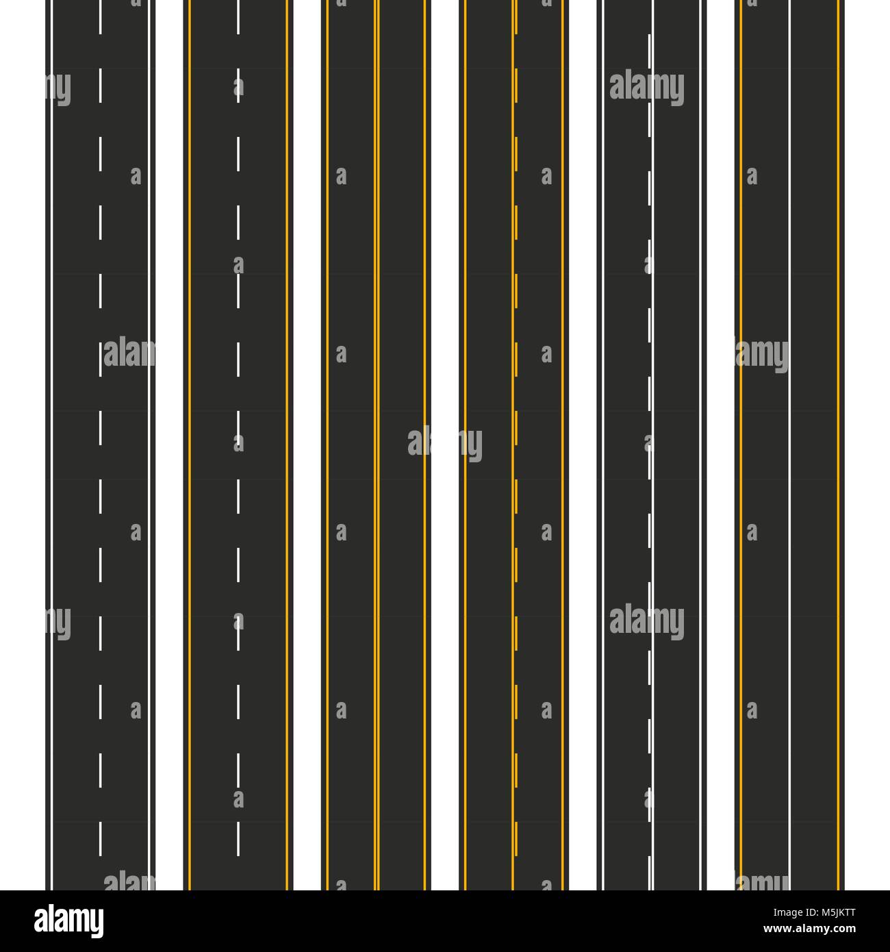 Asfalto. Set di tipi di strada con la marcatura. Autostrada striscia modello di progettazione per una infografica. Illustrazione Vettoriale Illustrazione Vettoriale