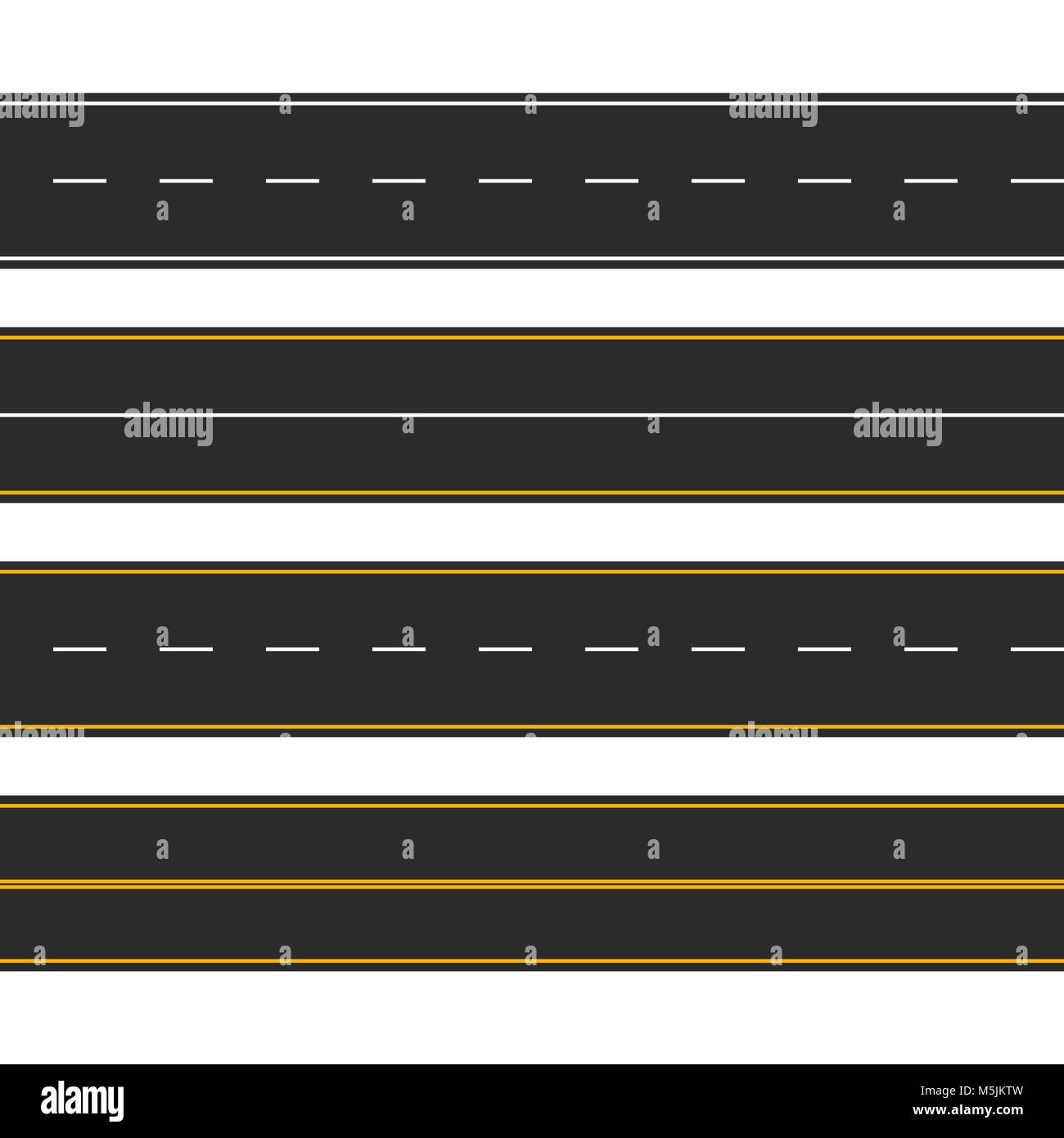 Asfalto. Set di tipi di strada con la marcatura. Autostrada striscia modello di progettazione per una infografica. Illustrazione Vettoriale Illustrazione Vettoriale