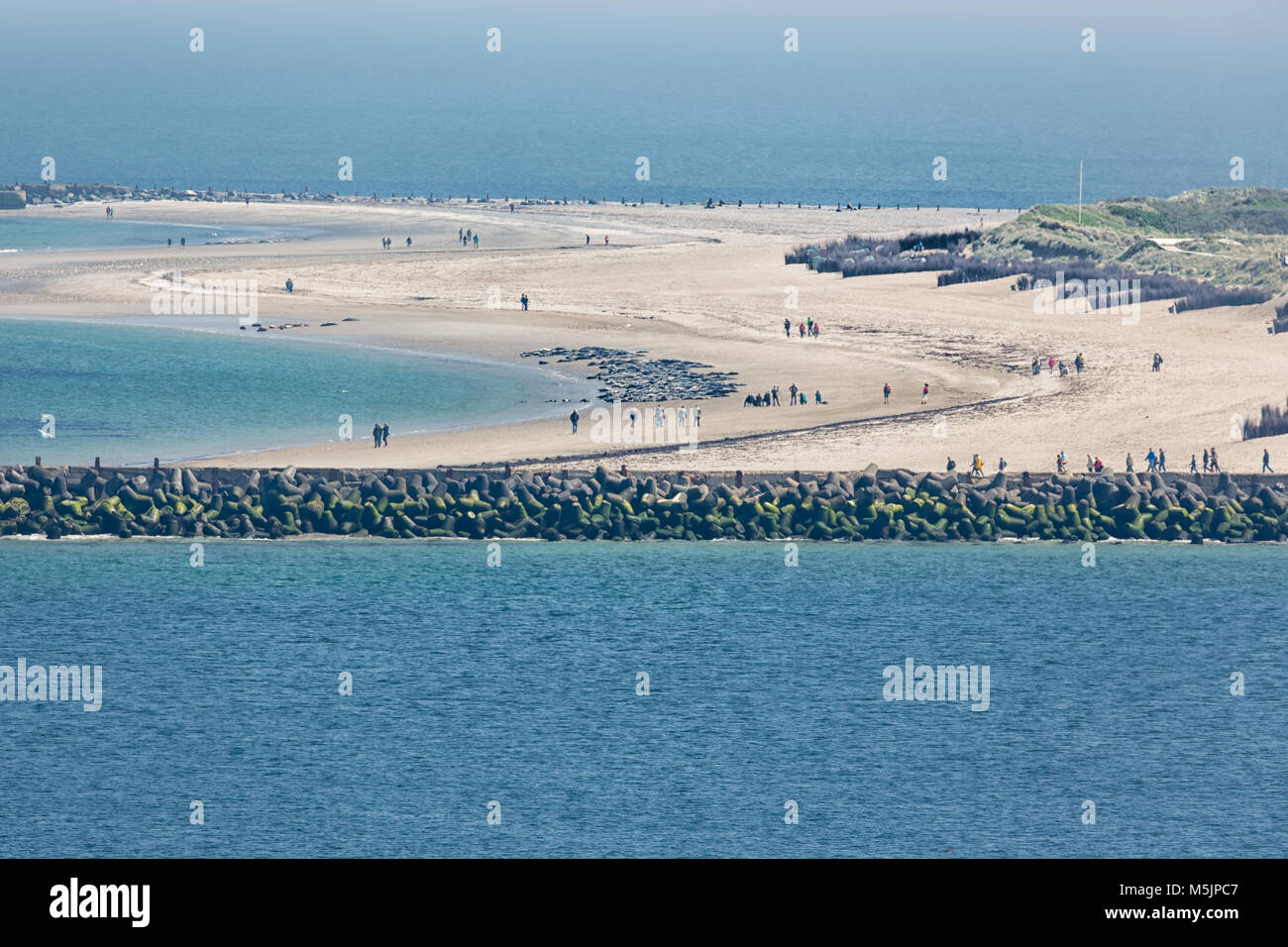 Vista aerea isola tedesca Dune con guarnizioni in spiaggia Foto Stock