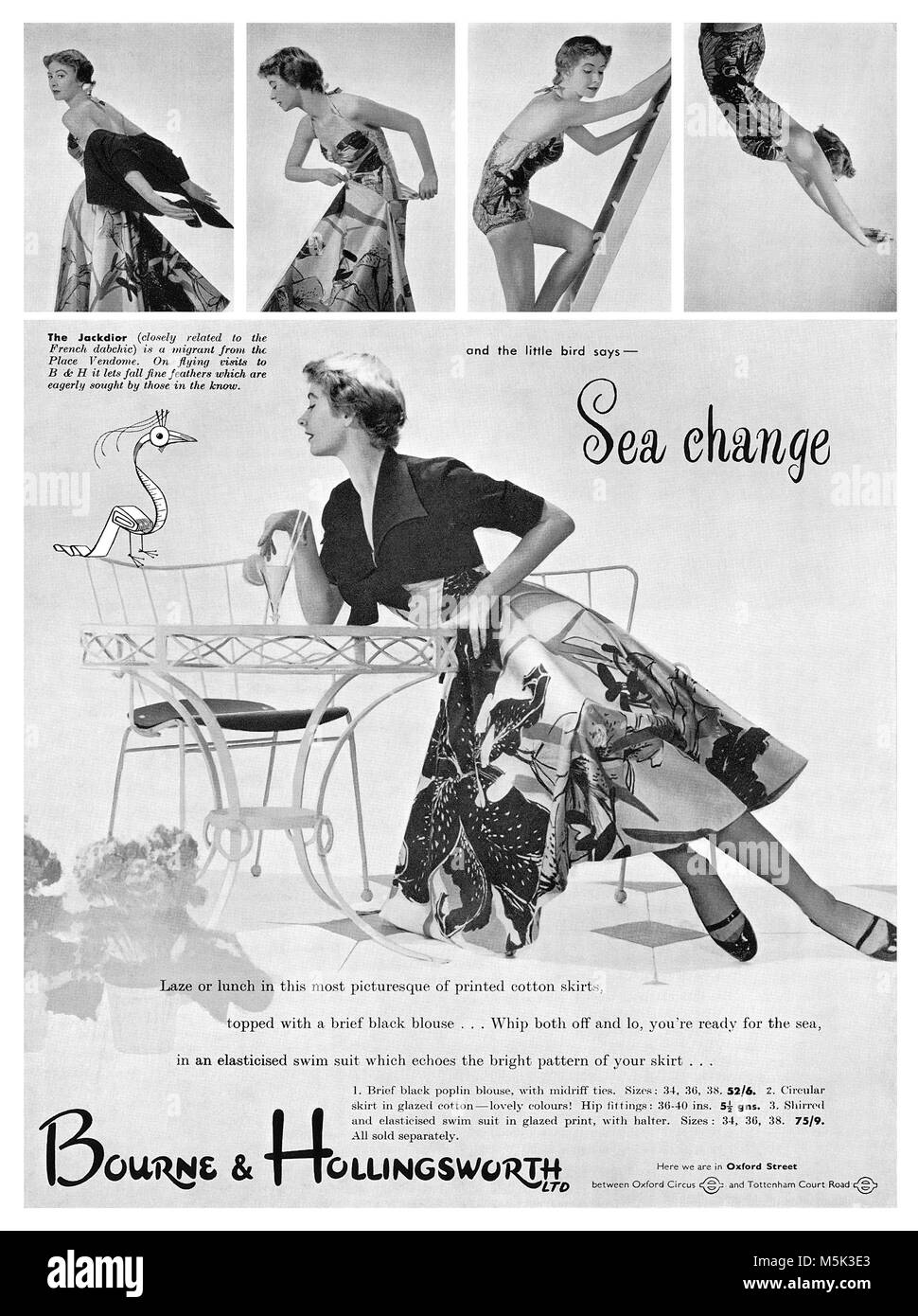 1953 British pubblicità per Bourne e Hollingsworth department store in Oxford Street, Londra. Foto Stock