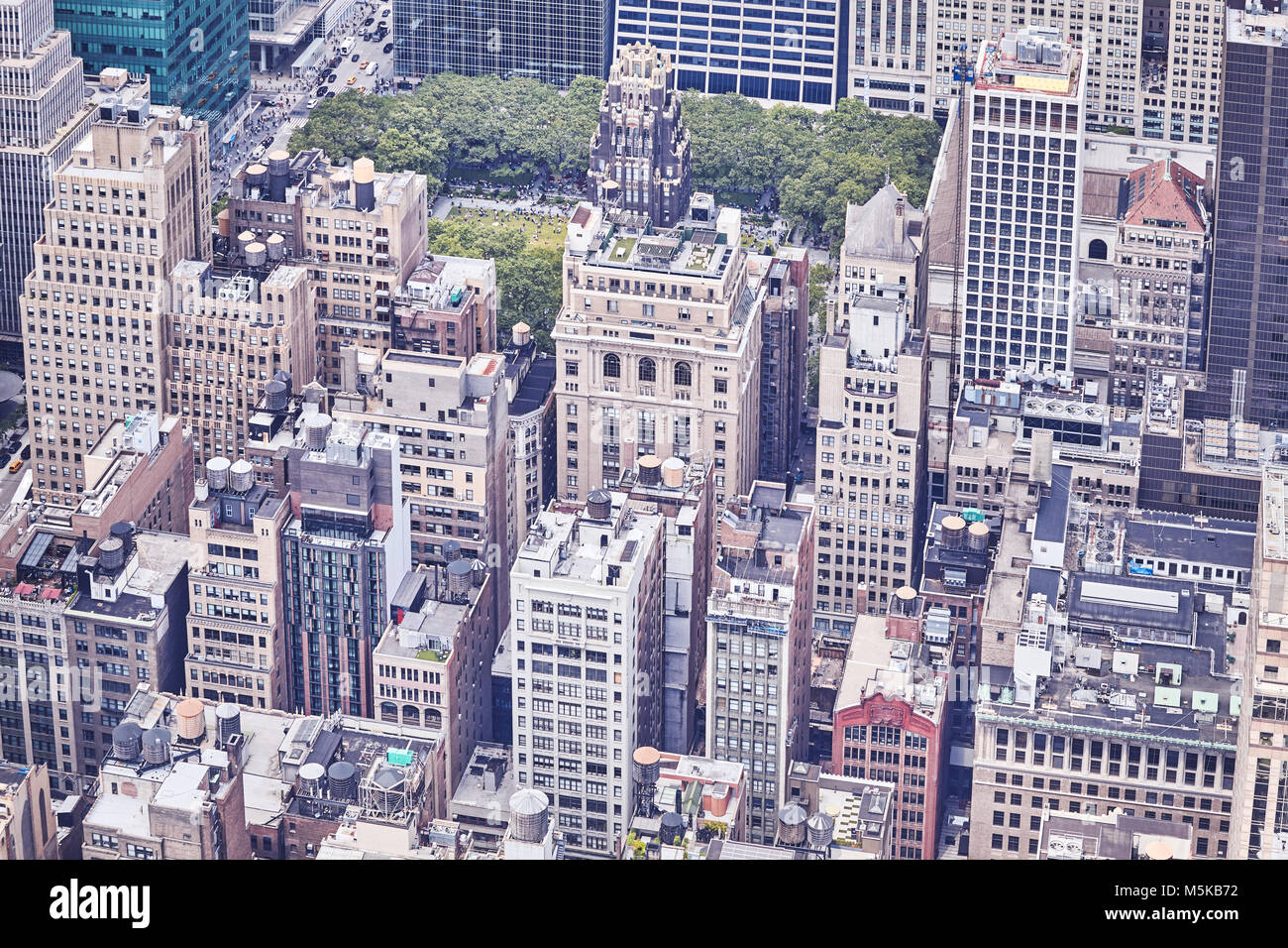 Vintage tonica fotografia aerea di Manhattan, New York City, Stati Uniti d'America. Foto Stock