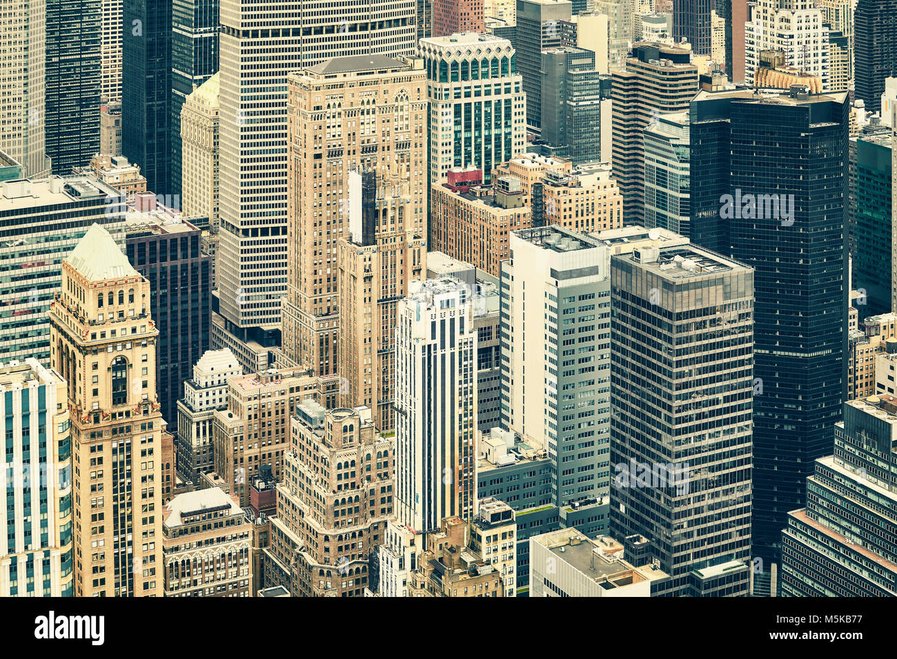 Retrò tonica fotografia aerea di Manhattan, New York City, Stati Uniti d'America. Foto Stock