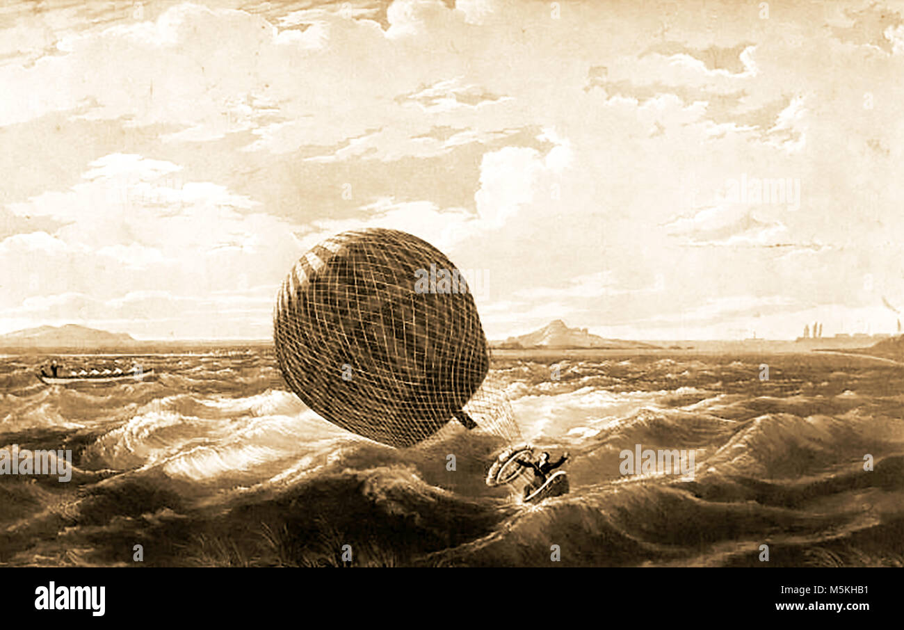 La storia di palloncini & macchine volanti - Giugno 1822 Signor Livingstone's decente in mare al largo dell' Irlanda Foto Stock