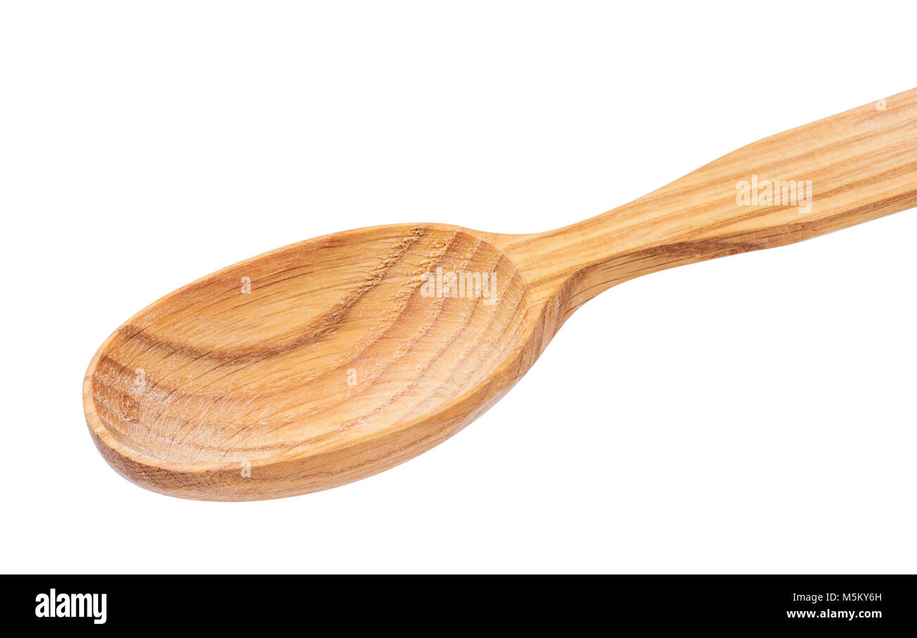 Svuotare il cucchiaio di legno isolato su sfondo bianco Foto Stock