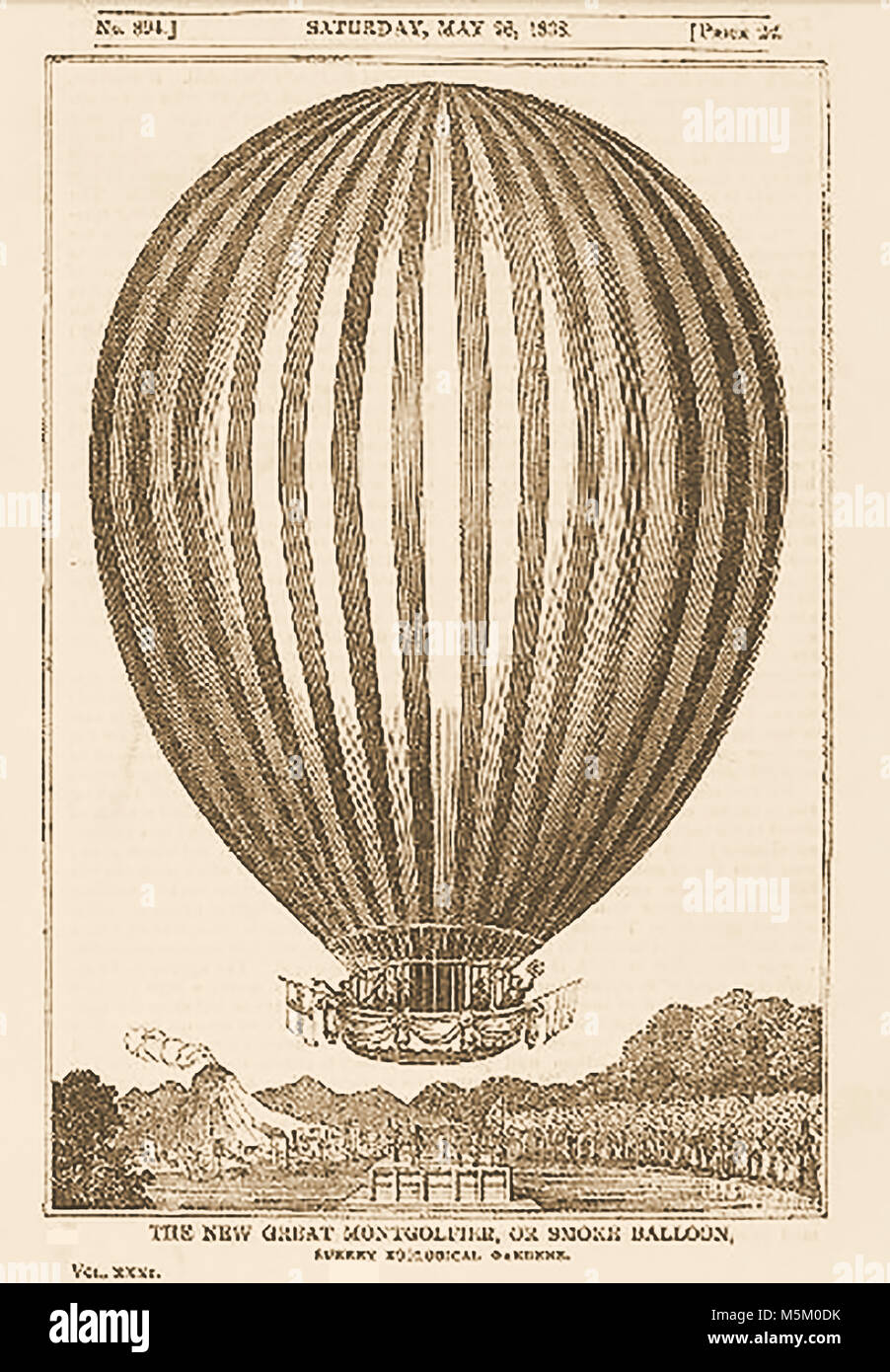Montgolfier palloncino fumo da 'lo specchio della letteratura, divertimento & instruction' Maggio 1838 Foto Stock