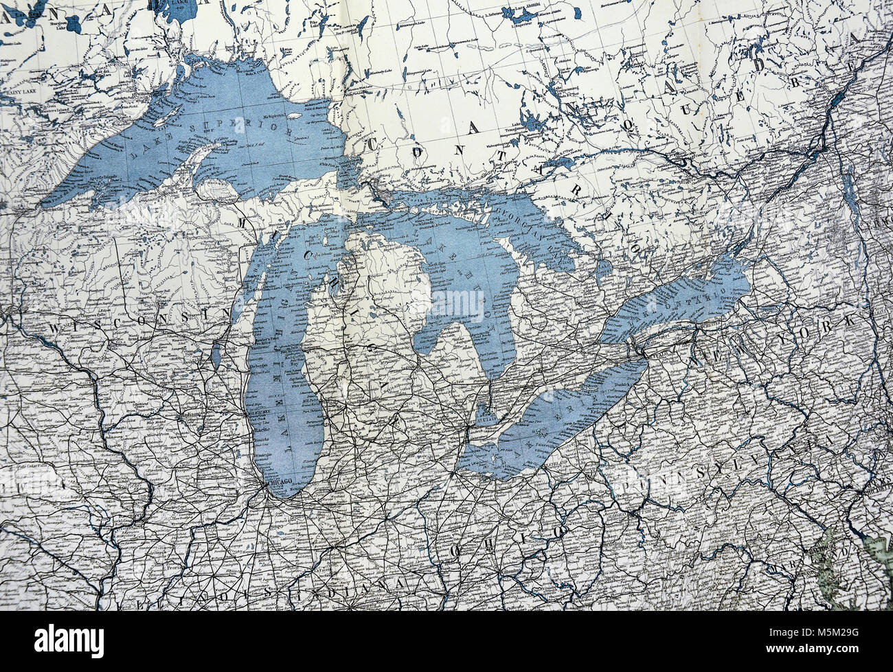 1877 Petermann Mittheilungen Mappa Stati Uniti Canada la regione dei Grandi Laghi Foto Stock