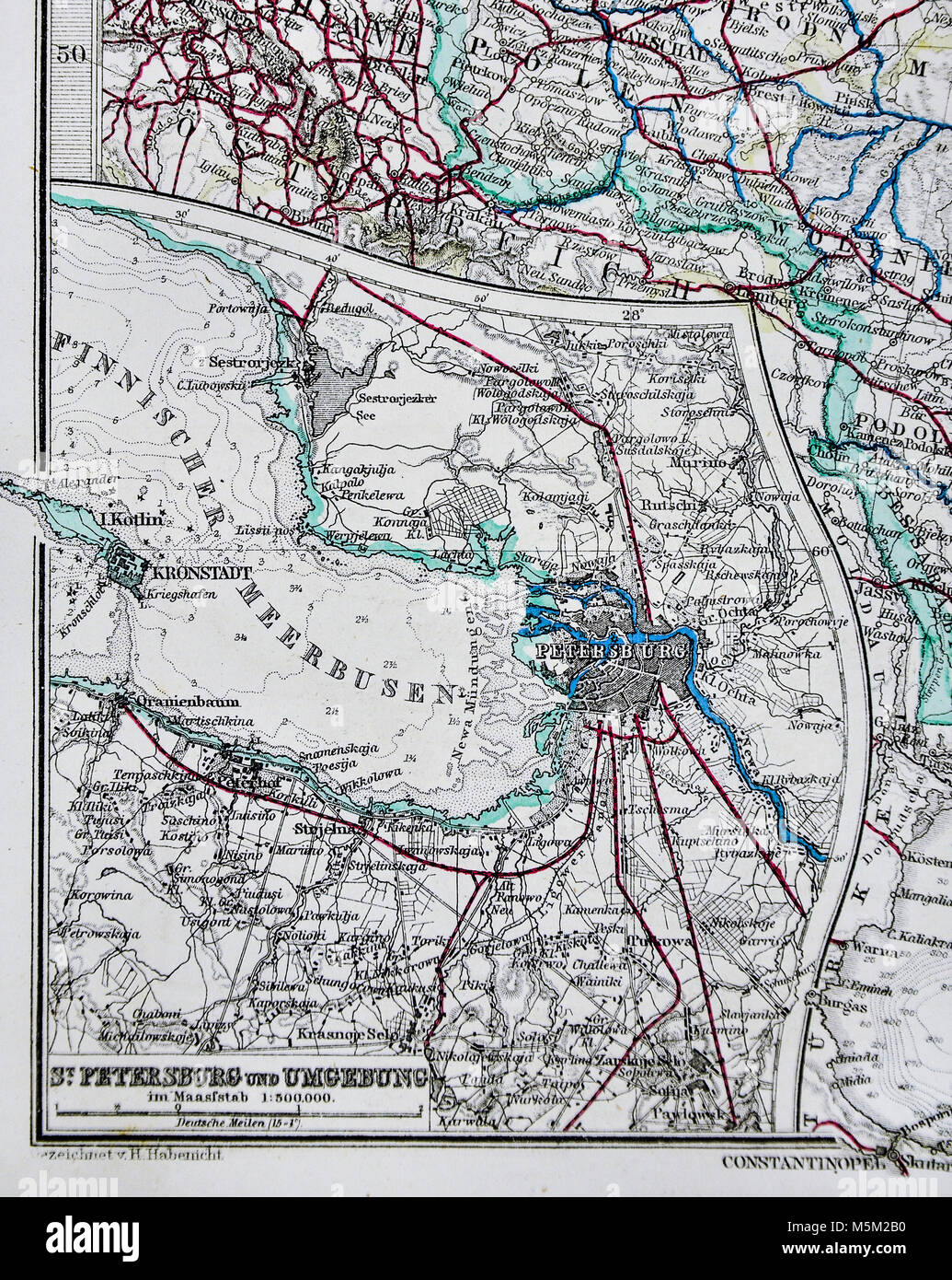 1877 Petermann Mittheilungen mappa - Russia in Europa, Piano di San Pietroburgo Foto Stock