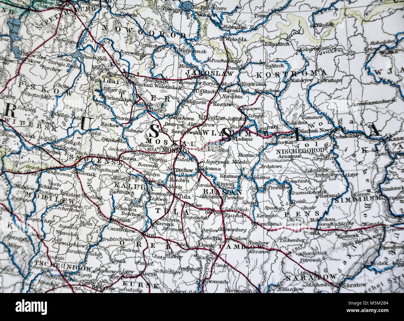 1877 Petermann Mittheilungen mappa - Russia in Europa, in particolare della zona di Mosca Foto Stock