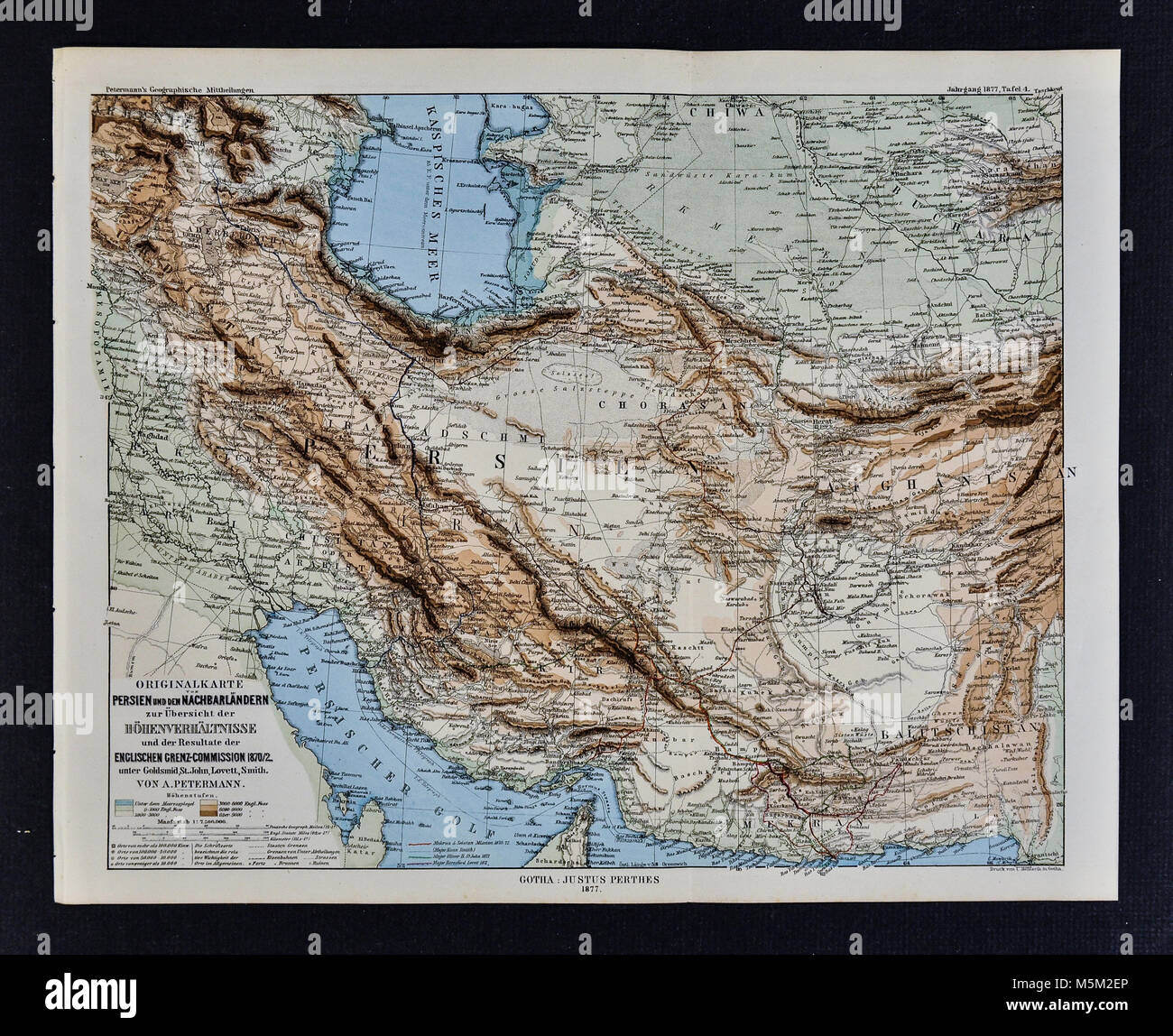 1877 Petermann Mittheilungen mappa - Medio Oriente - la Persia Iran Iraq Afghanistan Asia Foto Stock