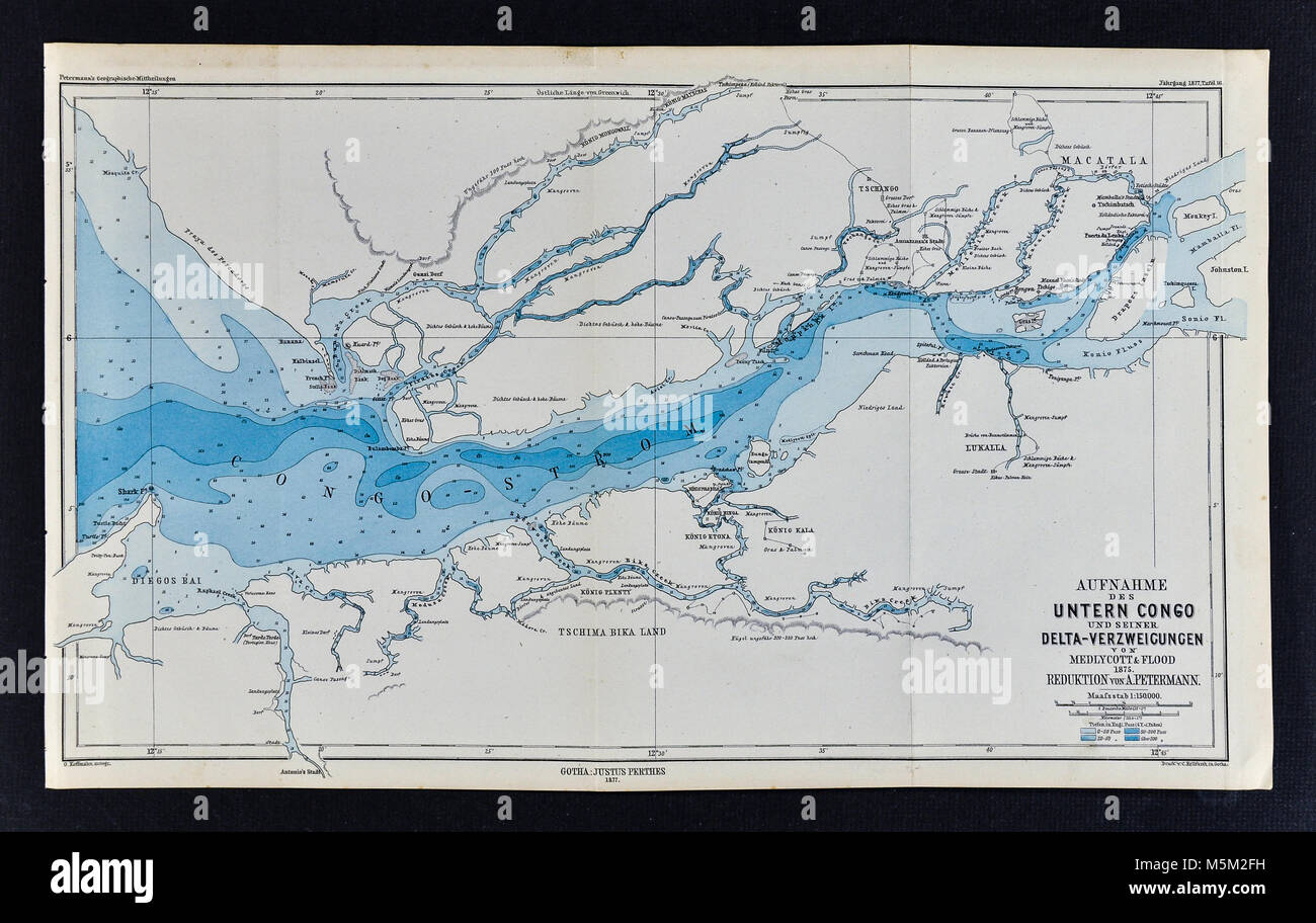 1877 Petermann Mittheilungen mappa - foce del fiume Congo - Africa occidentale Foto Stock