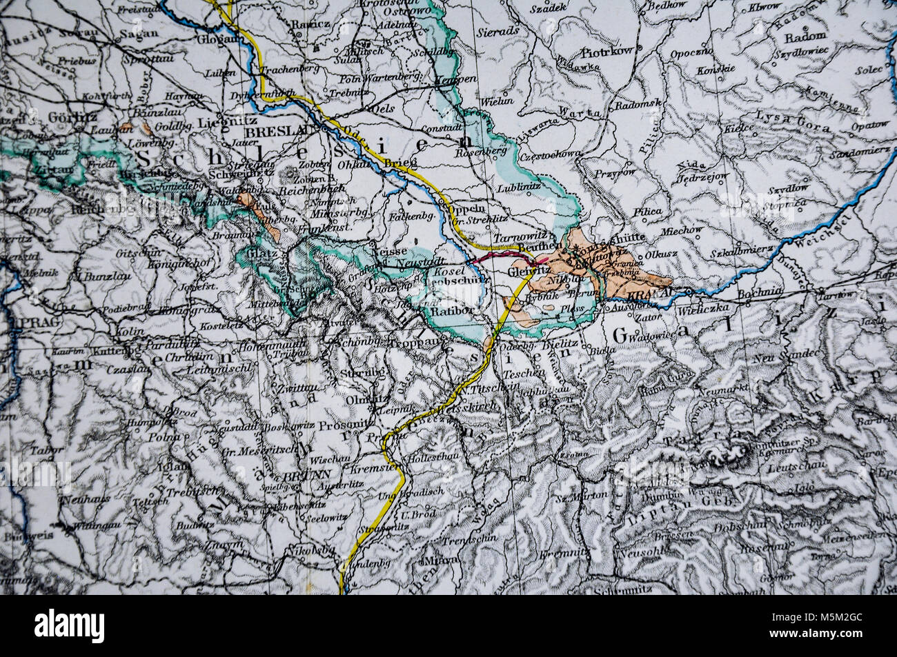 1877 Petermann Mittheilungen mappa - Germania Prussia Polonia Cracovia Breslavia Foto Stock