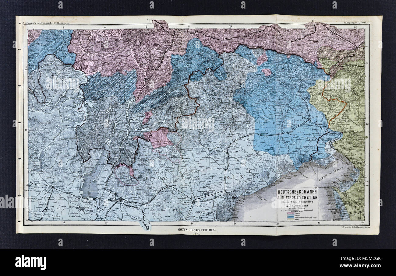 1877 Petermann Mittheilungen mappa - Nord Italia Venezia Alpi Foto Stock