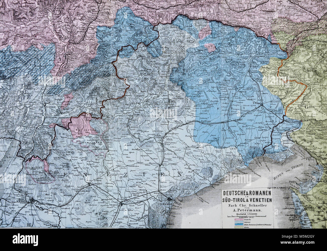 1877 Petermann Mittheilungen mappa - Nord Italia Venezia Alpi Foto Stock