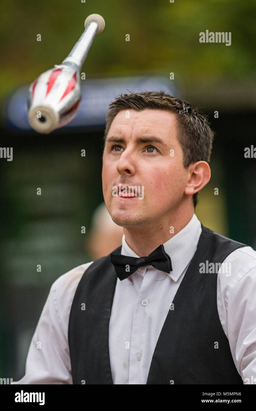 1940s rievocazione fine settimana presso il National Tramway Museum, Crich, Derbyshire, England, Regno Unito Foto Stock