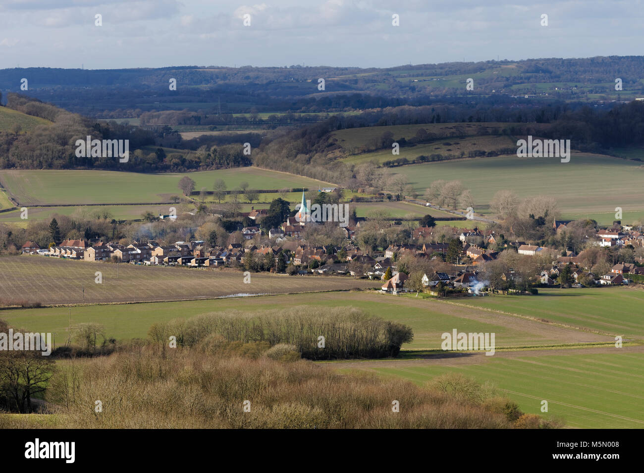 Viste del Sud Harting dal South Downs Way South Downs National Park West Sussex Foto Stock