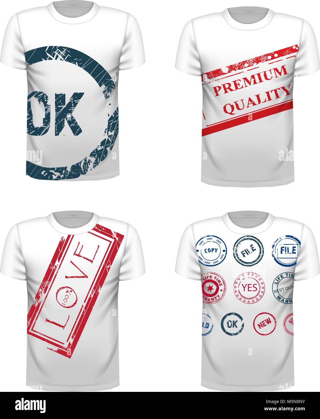 Impostare fotorealistiche t-shirt con stampa Illustrazione Vettoriale