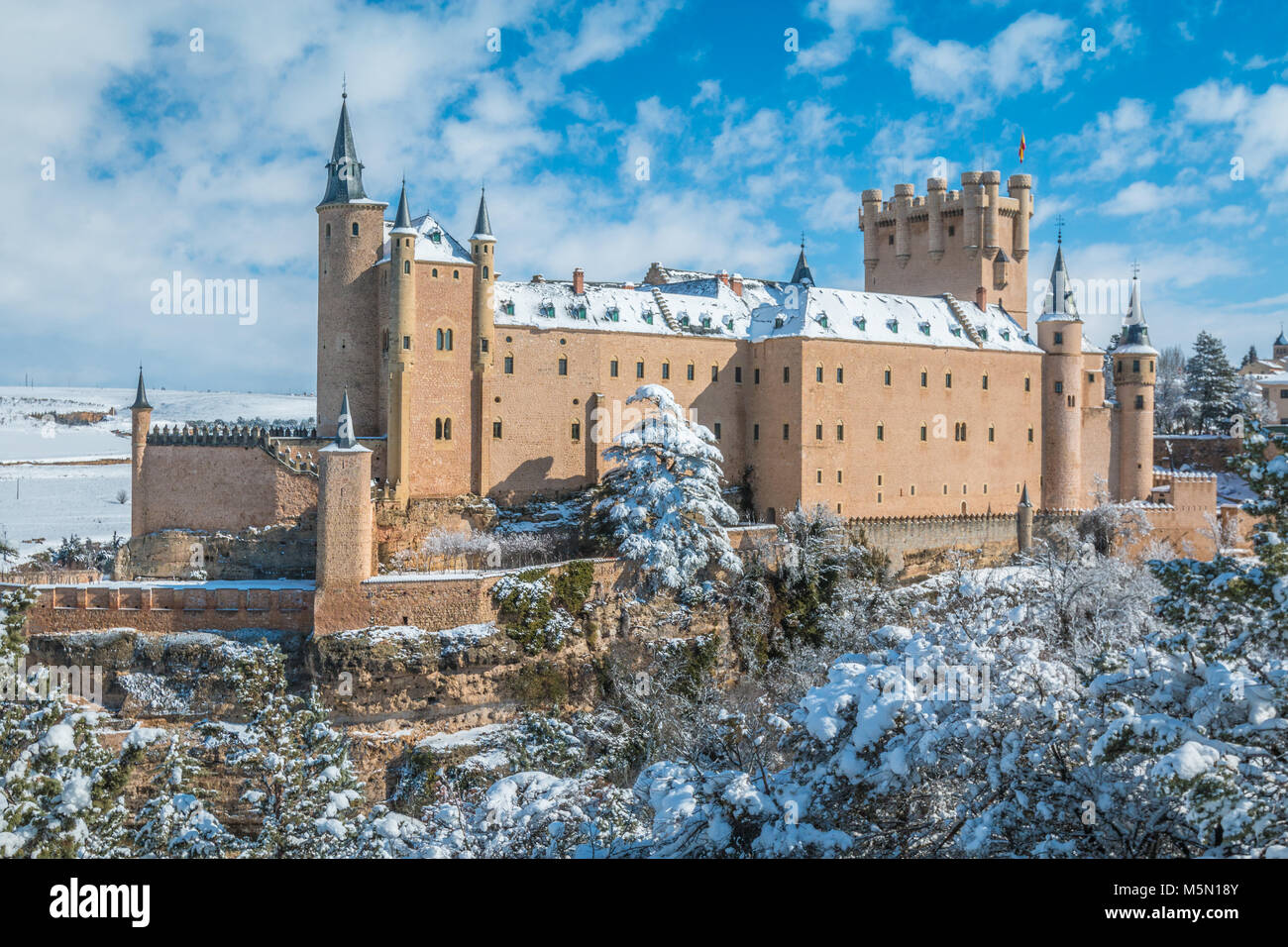 Vista di Alcazar of Segovia Foto Stock