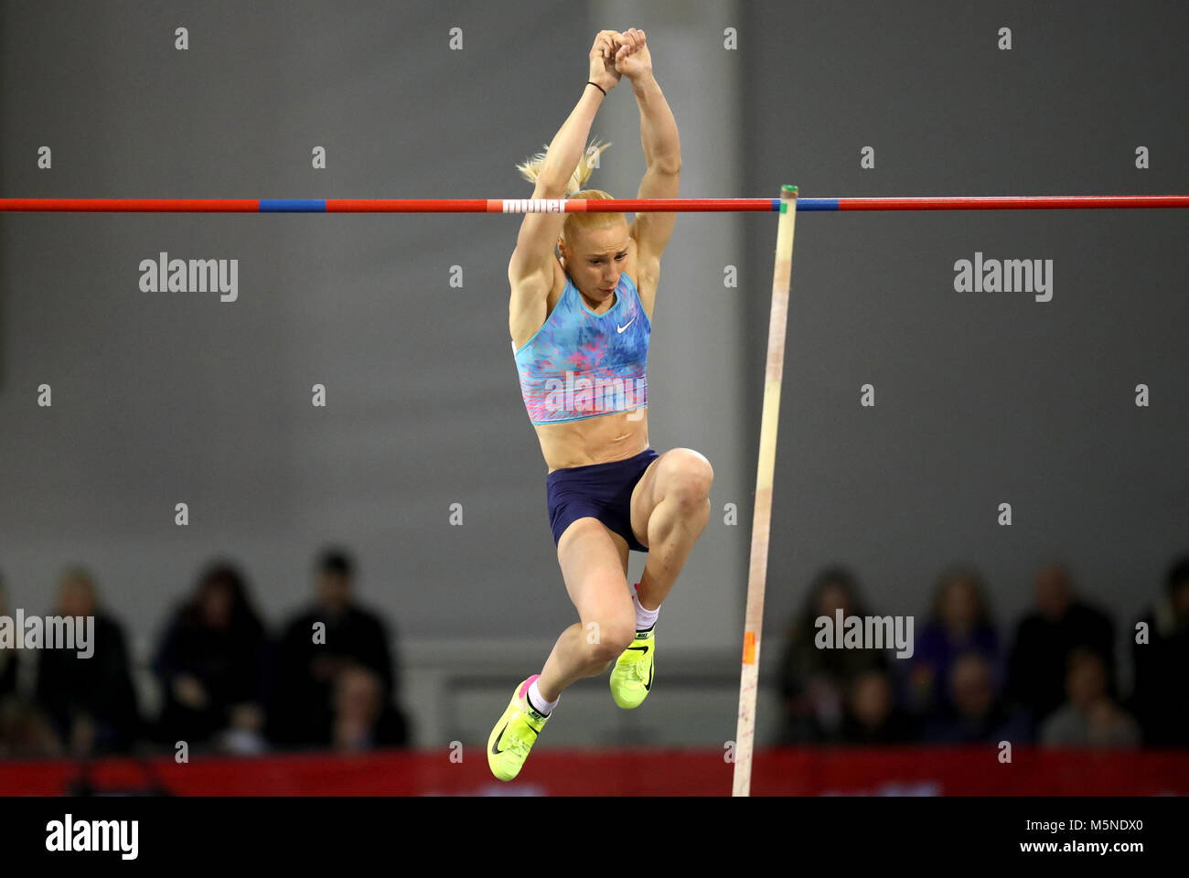 La Grecia Nikoleta Kiriakopoulou nel femminile Pole Vault durante il Muller Indoor Grand Prix a Emirates Arena, Glasgow. Foto Stock