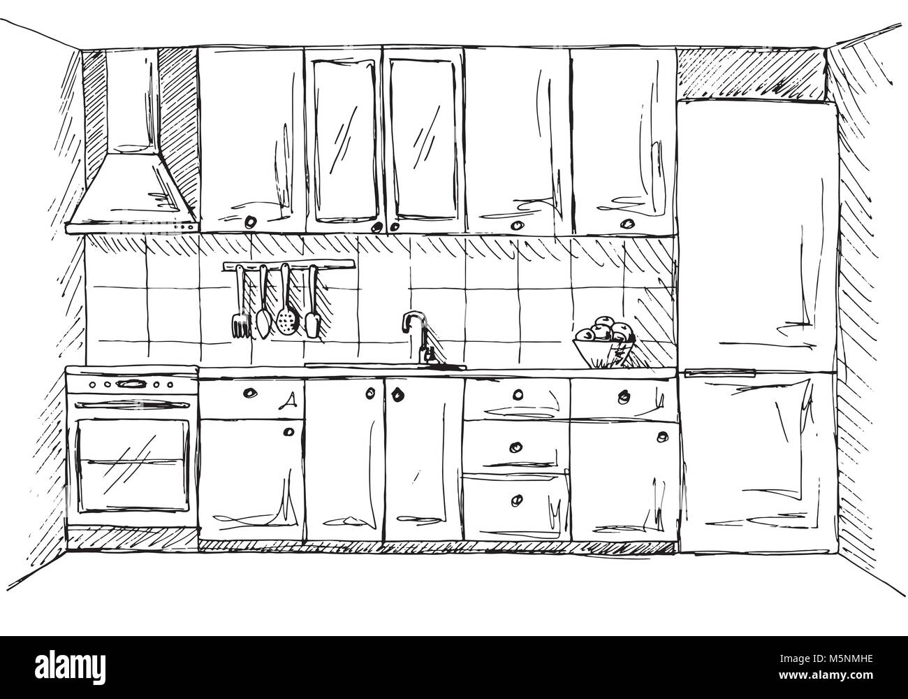 Disegnata per mobili da cucina. Illustrazione Vettoriale in stile di disegno  Immagine e Vettoriale - Alamy