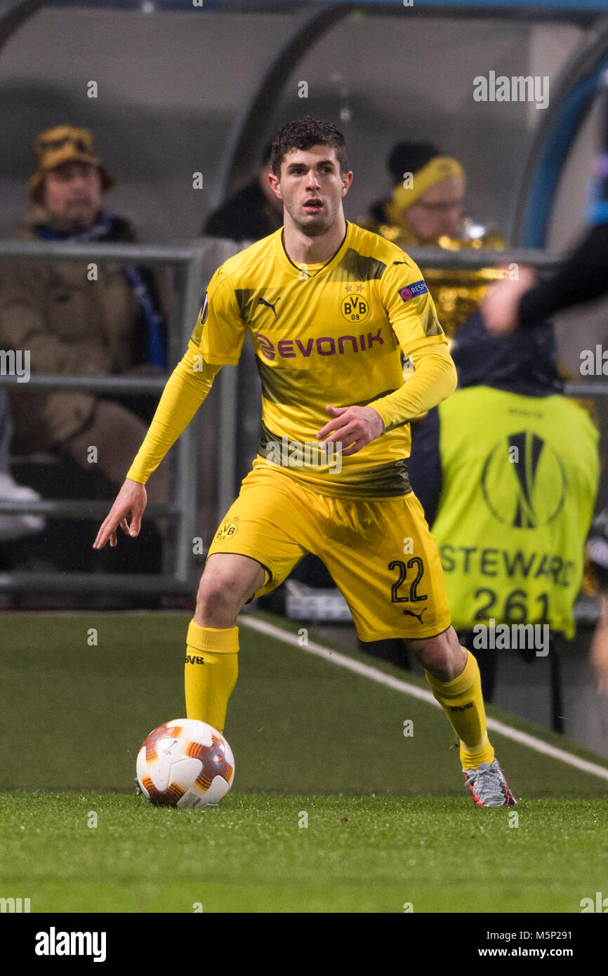 Christian Pulisic del Borussia Dortmund durante UEFA Europa League' Round  di 32, la seconda gamba, match tra Atalanta 1-1 Borussia Dortmund 09 allo  Stadio Citta del tricolore il 22 febbraio 2018 a