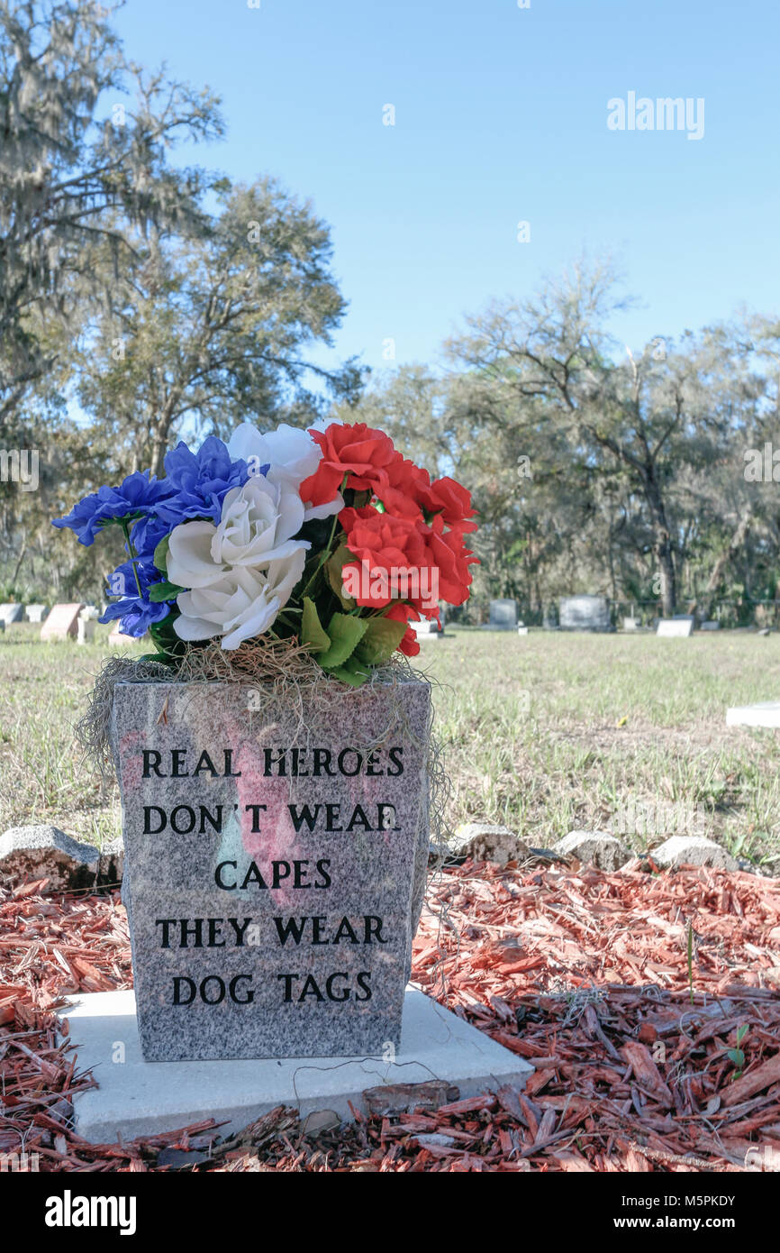 "Veri eroi non indossare mantelli indossano Dog Tag' storico di livello rosso cimitero in Florida Foto Stock
