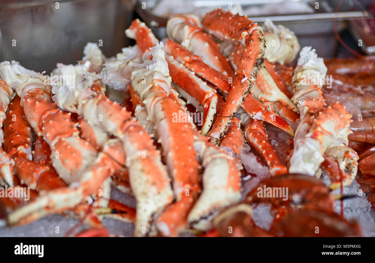 Le aragoste in vendita, Mercato del Pesce - Fisketorget, Bergen, Norvegia Foto Stock