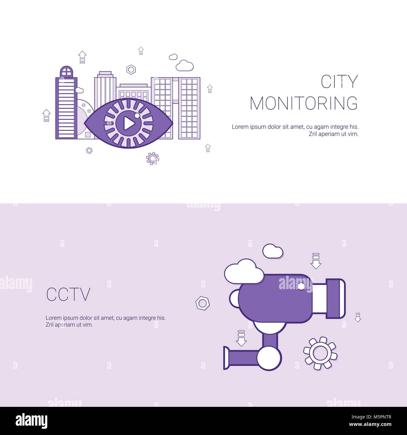Città e monitoraggio TVCC modello concettuale di banner per il Web con spazio di copia Illustrazione Vettoriale