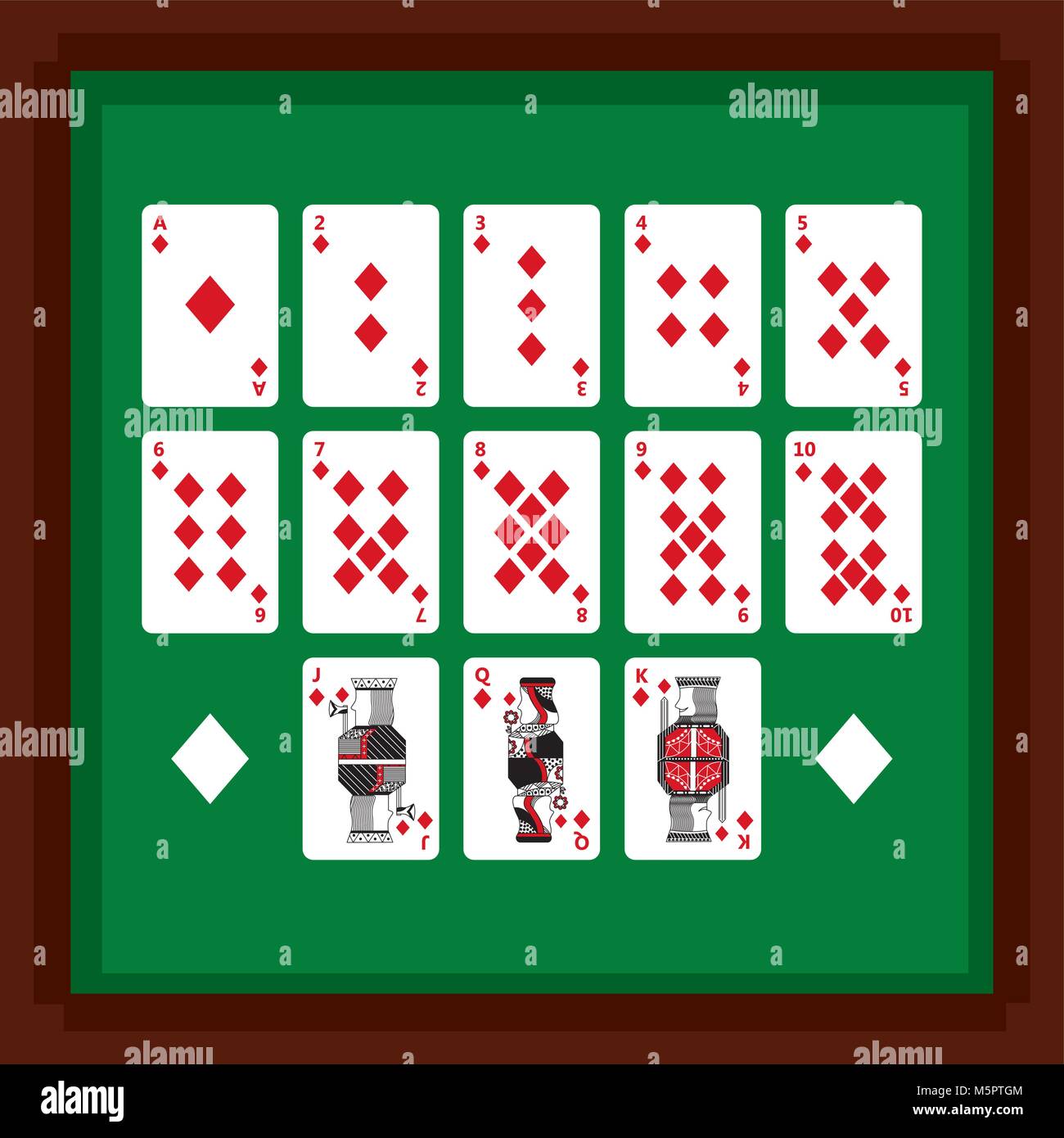 Set di poker giocando a carte della tuta di Diamante sul tavolo verde Illustrazione Vettoriale