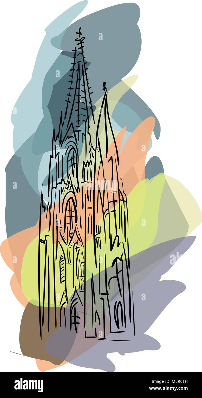 Vettore con cattedrale gotica su uno sfondo colorato Illustrazione Vettoriale