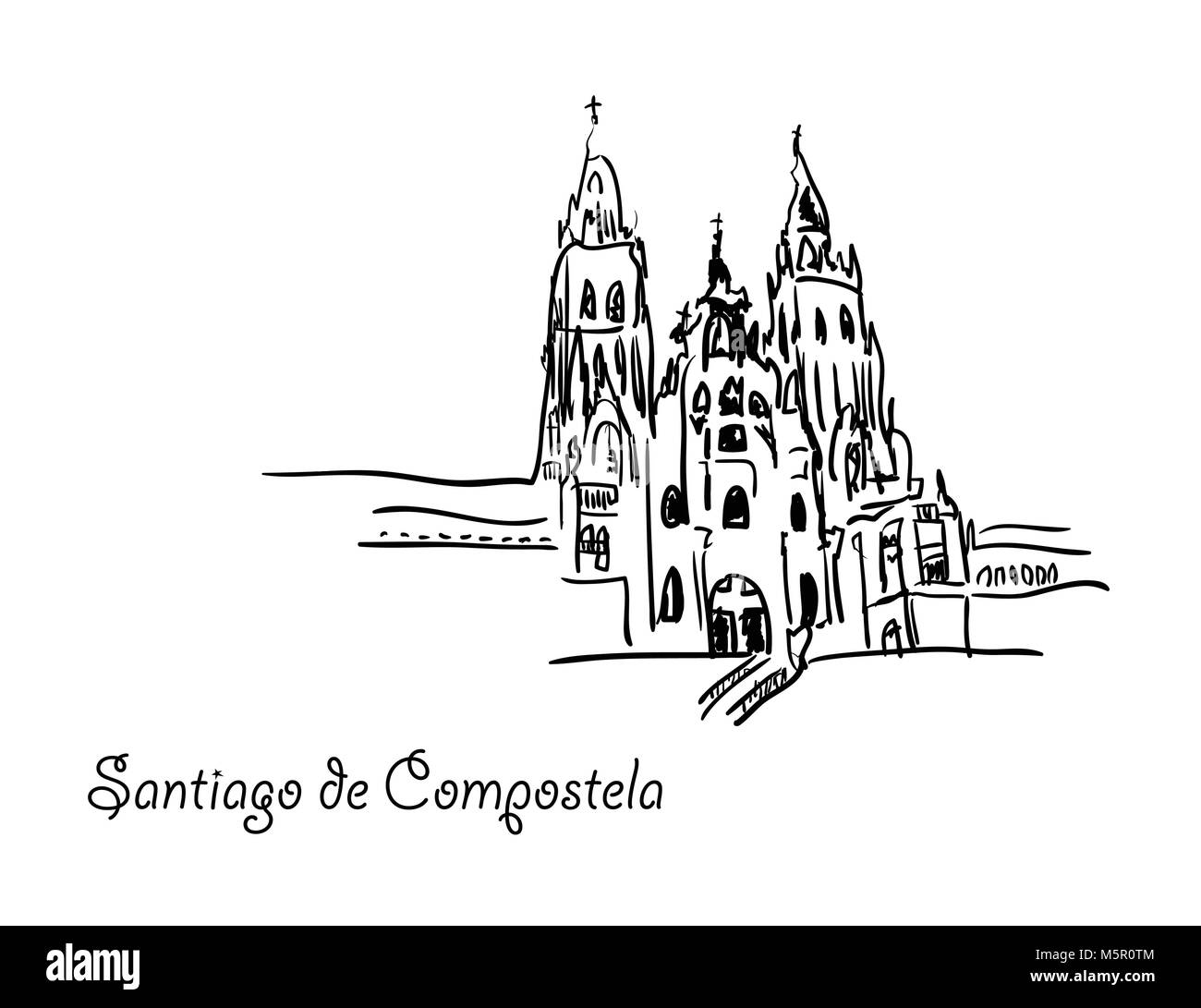 Santiago de Compostela contorno. 10 vettoriale EPS Illustrazione Vettoriale