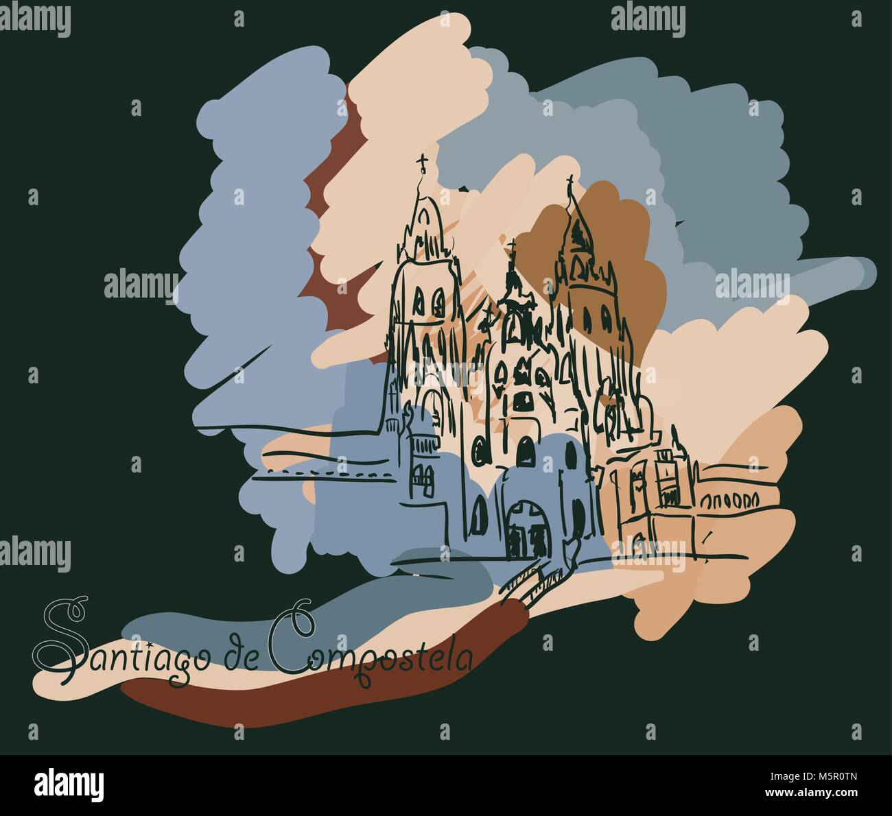 Santiago de Compostela in uno sfondo nero Illustrazione Vettoriale