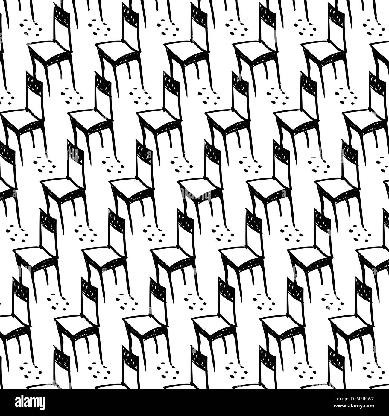 Vector seamless pattern con sedia in stile handdrawn Illustrazione Vettoriale