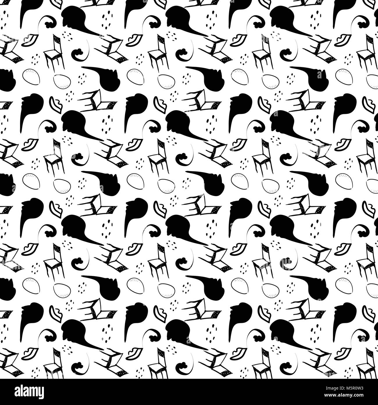 Il vettore del surrealismo stilizzata seamless pattern in bianco e nero Illustrazione Vettoriale