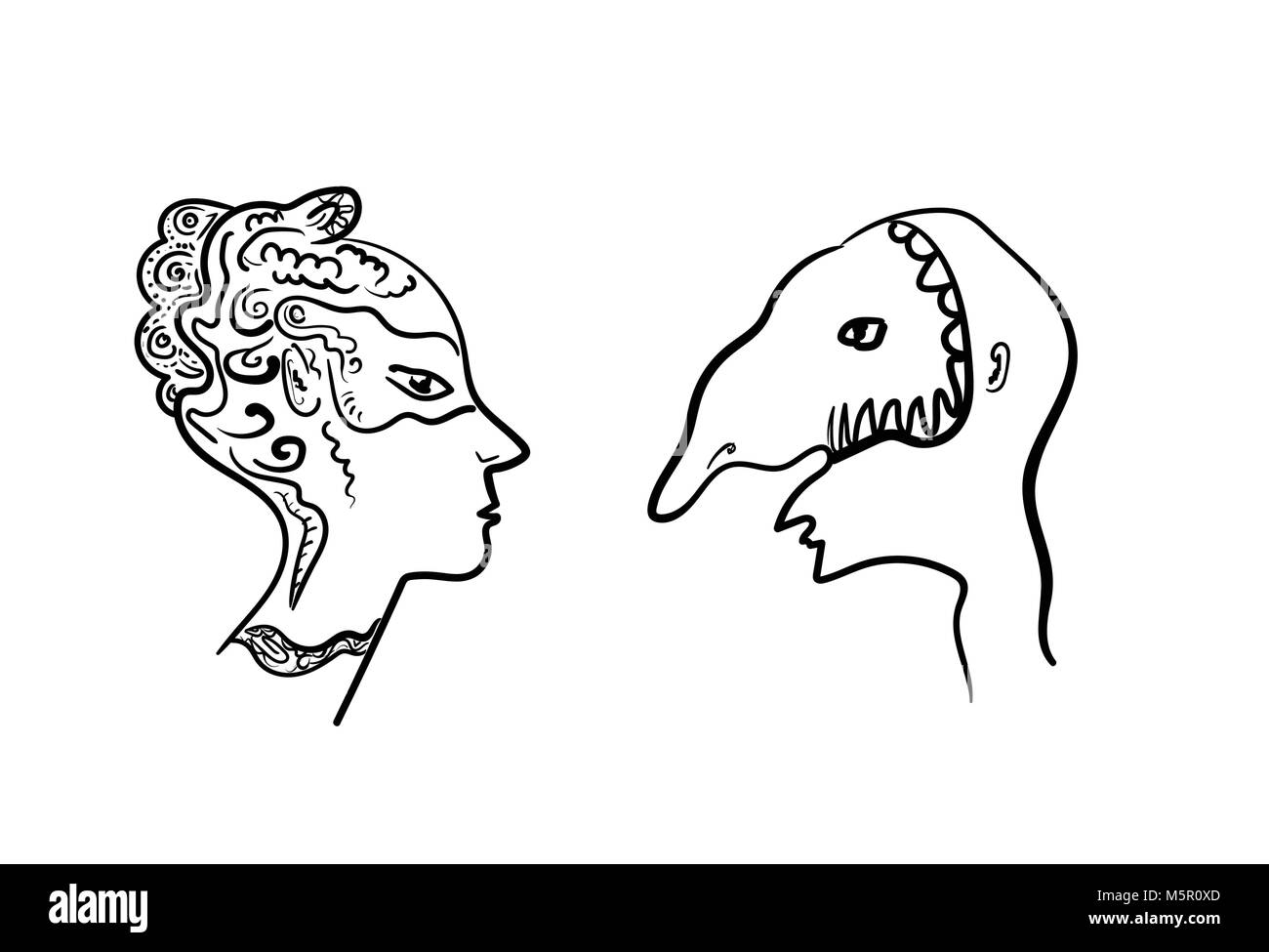 Due profili mascherato. Masquerade. Illustrazione Vettoriale