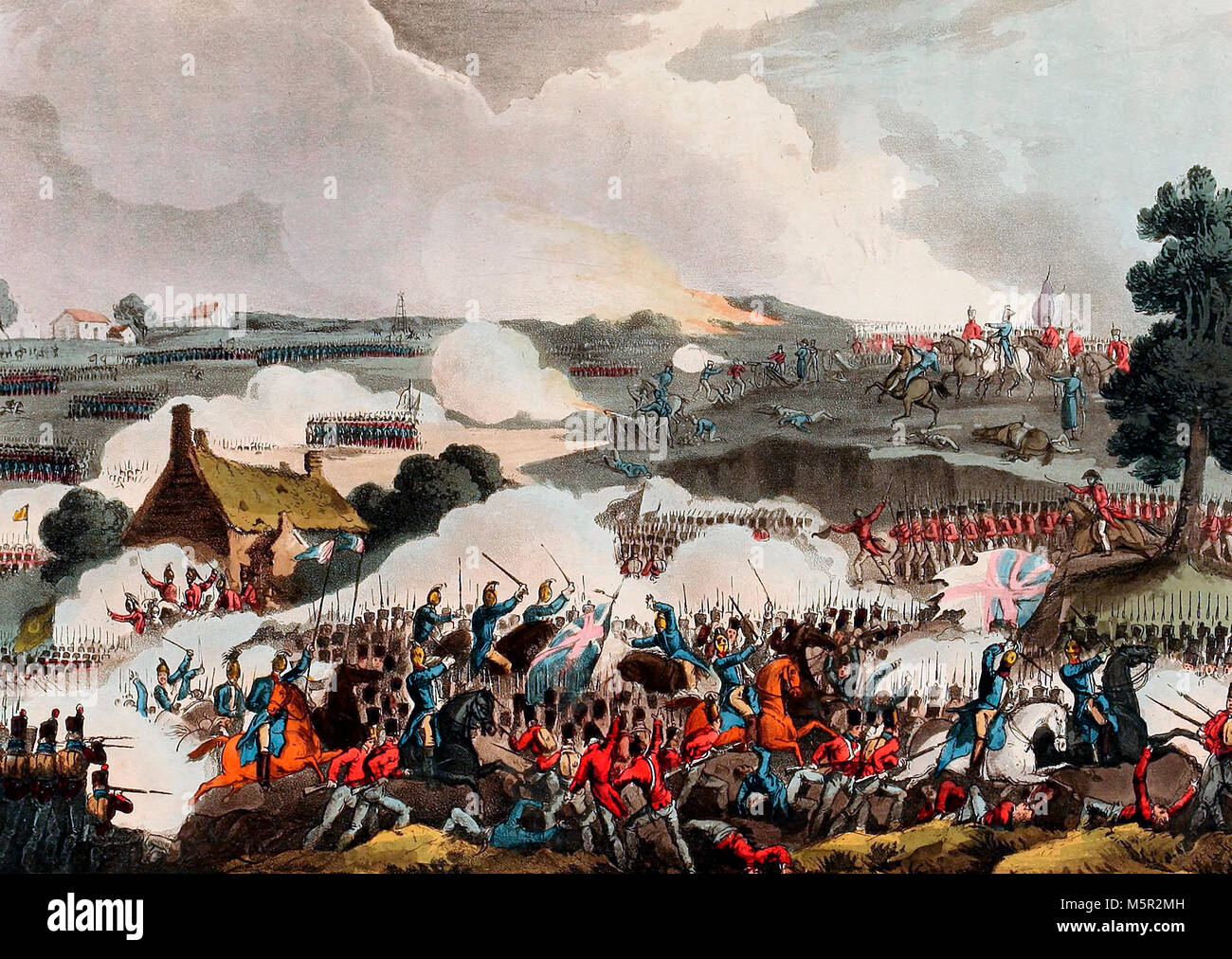 Il centro dell'esercito britannico in azione nella battaglia di Waterloo - 18 giugno 1815 Foto Stock