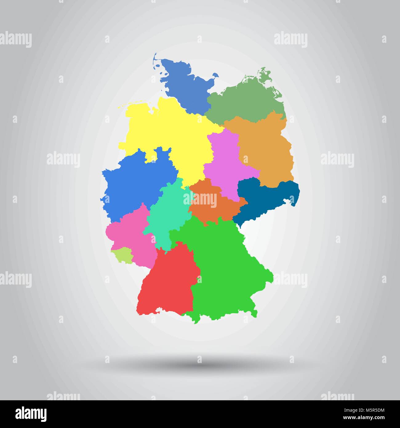 Germania mappa con gli stati federali icona. Appartamento illustrazione vettoriale. Germania simbolo segno con ombra su sfondo bianco. Illustrazione Vettoriale