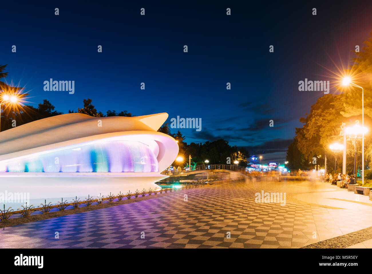 Batumi, Adjara, Georgia. Registrazione civile a Batumi Boulevard di notte le luci delle illuminazioni. Foto Stock