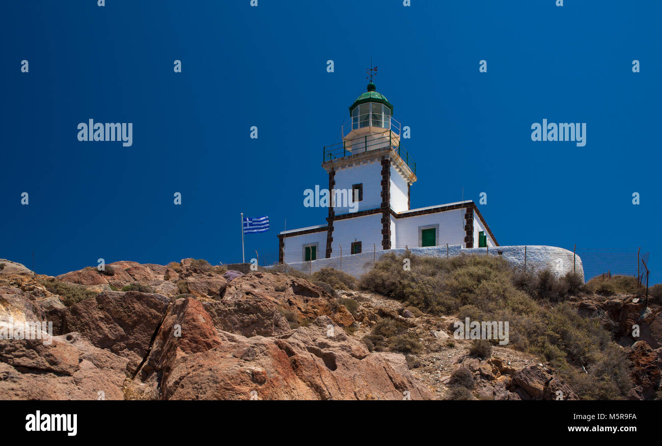 Imponente faro di Akrotiri. Santorini Grecia Foto Stock