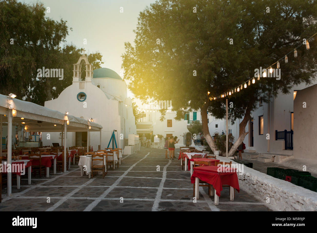 Isola di Mykonos le strade e architettura tradizionale Foto Stock