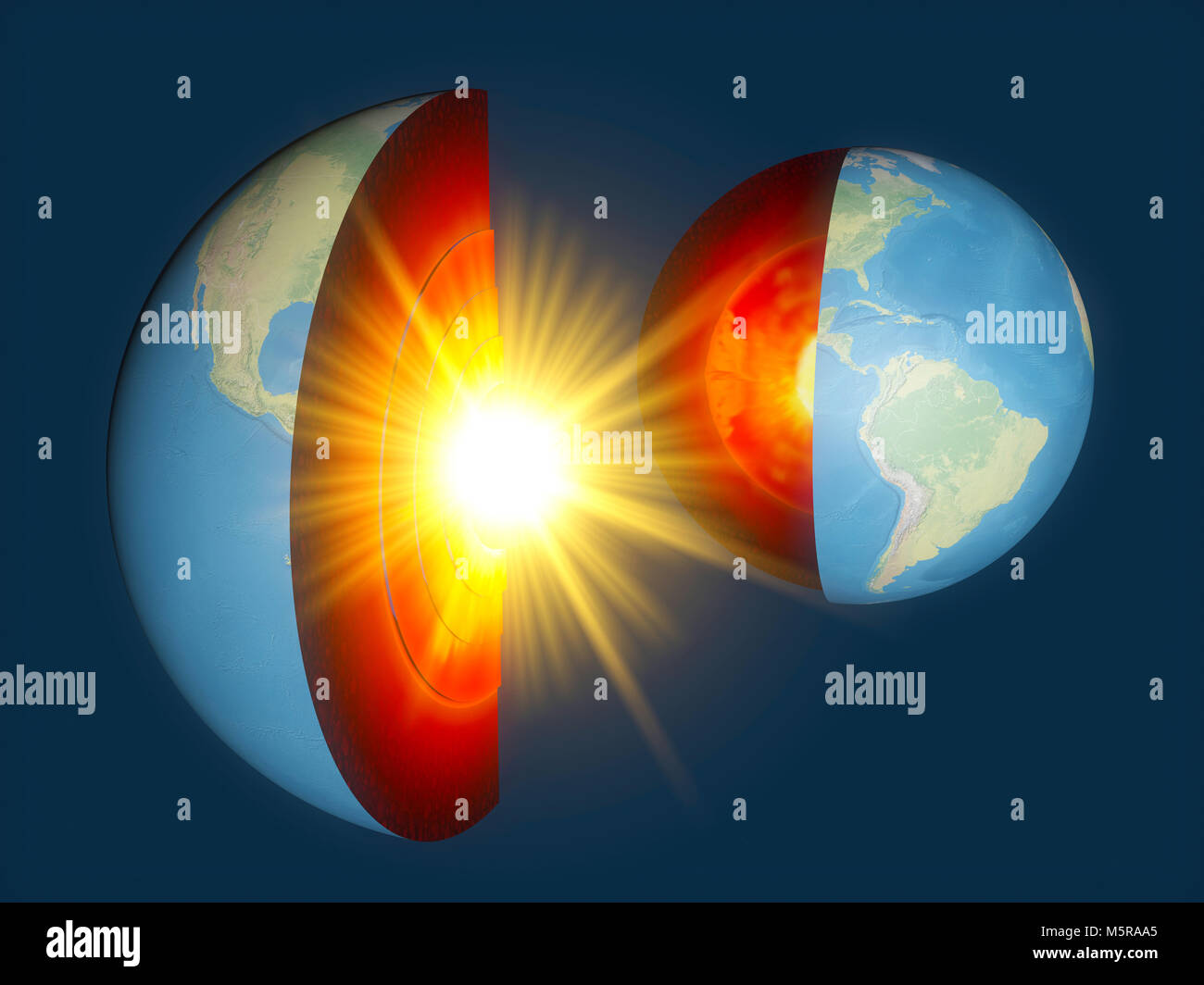 Struttura di terra, terra sezione, divisione in strati, della crosta terrestre e core. Il rendering 3d. Elemento di questa immagine è fornita dalla NASA Foto Stock