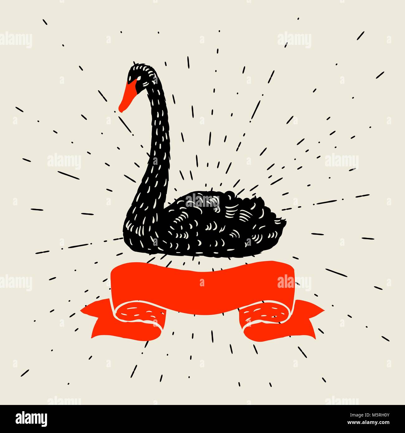 Sfondo con floating Black Swan. Disegnata a mano uccello Illustrazione Vettoriale