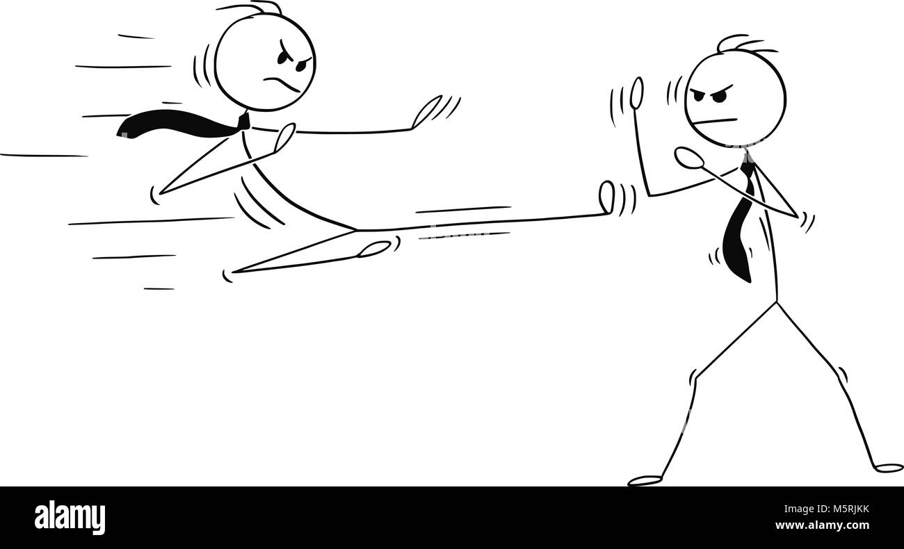 Cartoon di due imprenditori Kung Fu o il Karate combattimenti Illustrazione Vettoriale