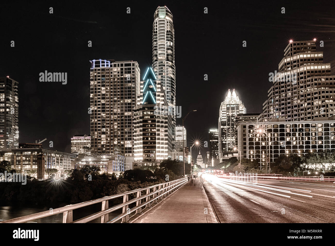 Skyline di Austin in Texas dal Congress Avenue Bridge Foto Stock