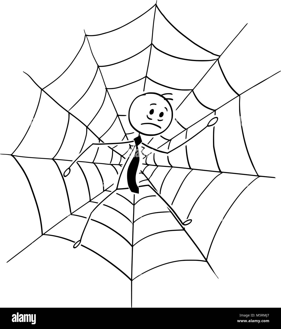 Cartoon di imprenditore intrappolato in Spider Web Illustrazione Vettoriale