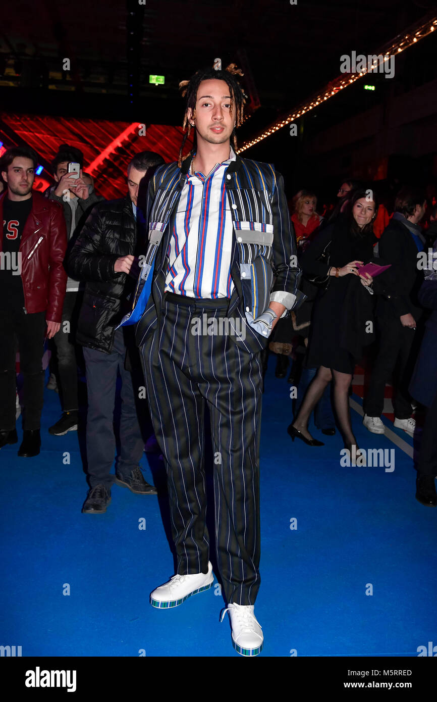 Milano, Italia. Il 25 febbraio, 2018. Milano donna la settimana della moda  autunno inverno 2019. Milano Moda Donna Autunno Inverno 2019. Tommy Hilfiger  Fashion Show Frontrow nella foto: Ghali Credit: Indipendente Agenzia