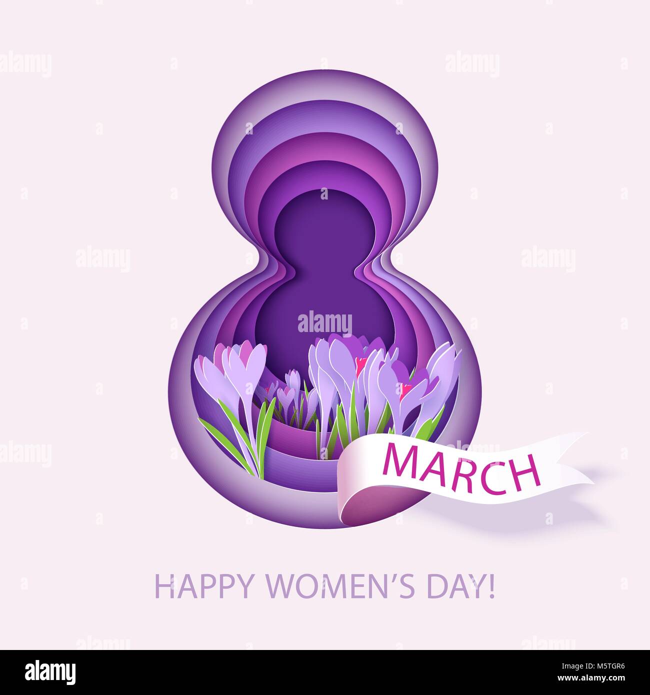 Numero otto con fiori da taglio di carta Illustrazione Vettoriale